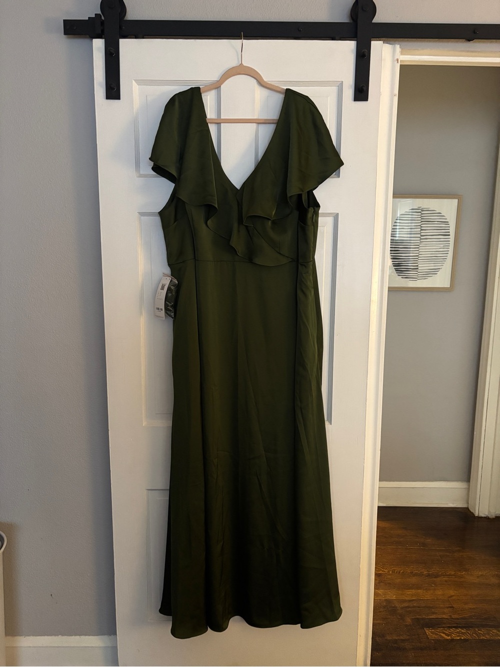 Azazie Olive Green Maxi Dress with Ruffle V-Neck